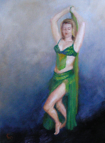 Belly dancer in green